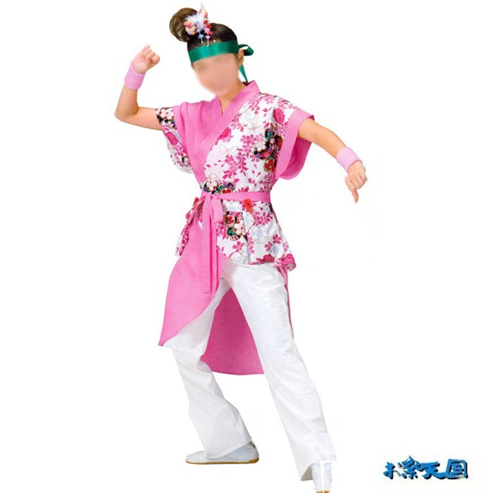 よさこい 衣装 ピンク 白 花柄 レディース k寄60046 コスチューム 祭り 衣裳 取寄せ商品