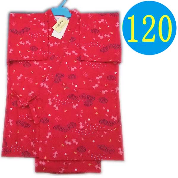 じんべい（女の子） 甚平 浴衣 子供 女の子 7歳 8歳 日本製 120 赤 金魚 子供用 1点までメール便可