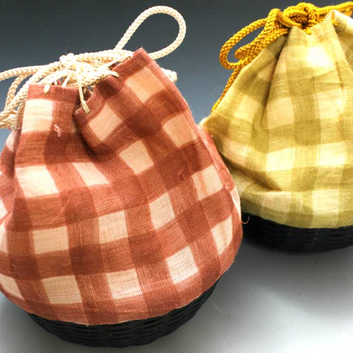 浴衣 巾着 本麻 格子 麻素材 カゴ巾着 ゆかた 着物 バッグ きんちゃく 浴衣用 鞄 かばん ゆかた巾着 浴..