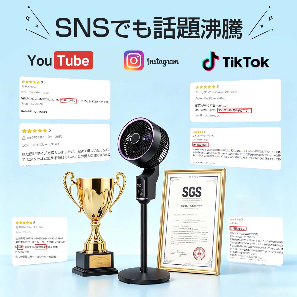 アサムの【お買い得！★クーポンで8,596円】サーキュレーター dcモーター 3D 360°首振り 静音 扇風機 パワフル送風 節電 省エネ 24畳 高さ調節 リモコン付き 冷房/暖房 空気循環 上下左右 スイング リビング扇風機 熱中症対策 衣類乾燥 軽量 組立簡単 送料無料｜アングル3