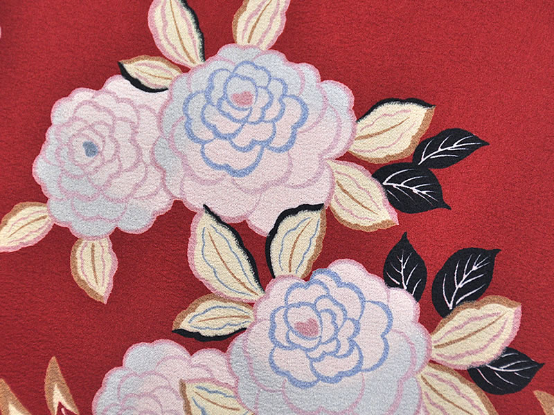 女物　仕立上り　ナカノヒロミチ　小紋 袷着物 　Lサイズ - 牡丹/赤系 - ［ 1709-2487 ]　すぐ着られる 洗える きもの ポリエステル 街着 女性 レディース ぼたん 花 茶 黒 鼠 深紅 お洒落 おしゃれ レトロ hiromichi nakano 東レ シルジェリー