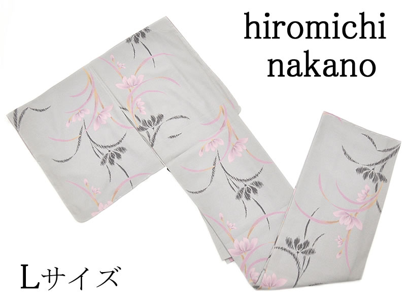 乐天商城 - 女物　仕立上り　ナカノヒロミチ　小紋 袷着物 　Lサイズ - サフラン/灰色系 -　[ 1710-2489 ]　すぐ着られる 洗える きもの ポリエステル 街着 女性 レディース 花 紫 ピンク 黒 茶 お洒落 おしゃれ hiromichi nakano 東レ シルジェリー