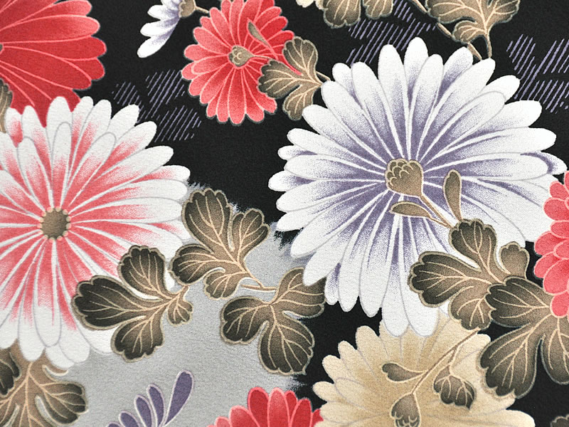 女物　仕立上り　ナカノヒロミチ　小紋 袷着物 　Lサイズ - 菊/鼠系 -　[ 1710-2490 ]　すぐ着られる 洗える きものポリエステル 街着 女性 レディース きく キク 花 白 紫 朱 黒 茶 お洒落 おしゃれ hiromichi nakano 東レ シルジェリー