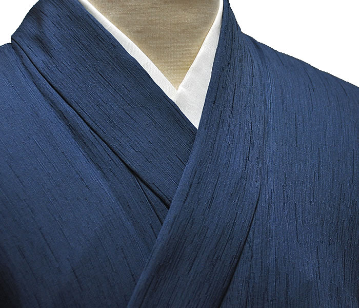 男物　仕立上り ポリエステル　無地 単衣 着物　- 藍色 -　[ 1506-1854 ]　きもの 夏 なつ 洗える 男性 メンズ 紳士 シンプル むじ 既製品 青 すぐ着られる 普段着 カジュアル 日本製