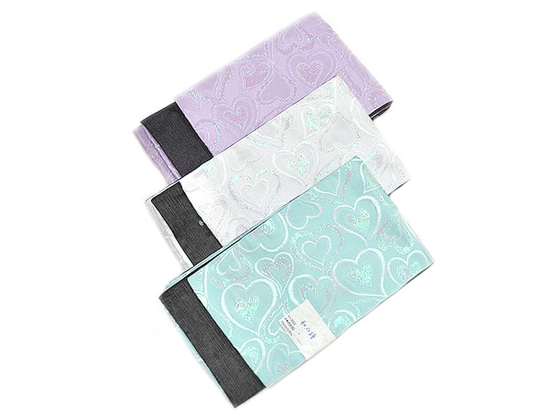 女物　ゆかた帯　袷　-ハート/無地-　全3配色　[ 1307-1428 ]　 女性 レディース 女の子 両面 リバーシ..