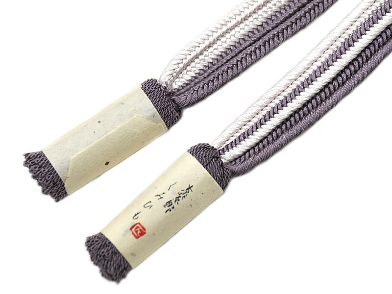 お洒落用　正絹　平組紐　帯〆 -撚り房/紫・紺・赤茶・緑系-　全6配色　[ 1802-2631 ] 着物 きもの 帯締め おびじめ おびしめ 小紋 紬 色無地 女性 女物 レディース シルバー 白 黄 青 緑 きぬ シルク シンプル よりふさ 日本製