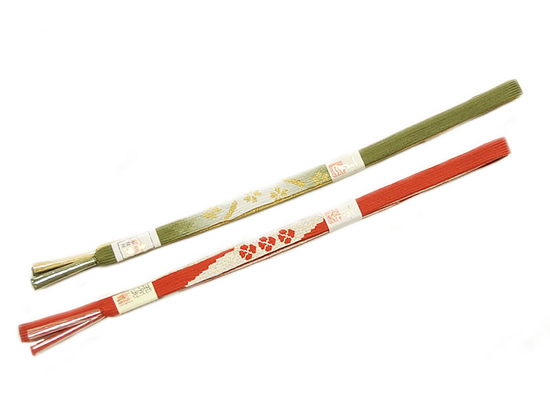 礼装用　正絹　高麗組　帯〆 -桜柄・花菱風柄/緑・緋色系-　全2配色・柄　[ 2003-3203 ]　クリックポストOK 略礼装 訪問着 色留 色無地 着物 きもの きぬ シルク 女性 女物 レディース 帯締め おびじめ ゴールド さくら サクラ はなびし風 金糸