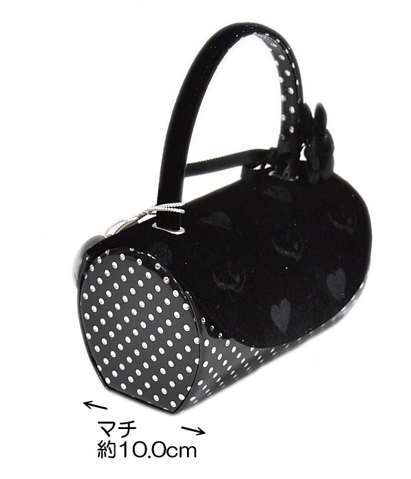 振袖用　草履・バッグセット　Mサイズ　-ハート・水玉/黒×シルバー-　[ 1105-755 ]　ふりそで 着物 きもの 成人式 正月 日本製 コサージュ 取り外し 女性 女物 レディース 日本製 ドット ベルベット 可愛い かわいい ブラック