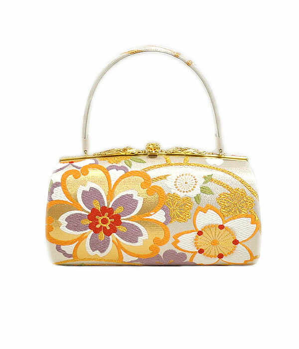 振袖用　浅草匠　草履・バッグセット　Lサイズ　-桜/シルバー系-　[ 1801-2594 ]　ふりそで 着物 きもの 成人式 正月 お祝い パーティー 24.5cm 絹 きぬ シルク 合皮 さくら サクラ 古典 和柄 女性 女物 レディース ゴールド 白 黄 赤 紫