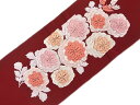 女物　ポリエステル　刺繍 半衿　-万寿菊/深紅系-　[ 1911-3122 ] 　着物 きもの 長襦袢 晴れ着 成人式 振袖　ふりそで レーヨン 半襟 はんえり 女性 レディース きく キク 花 朱色 白色 日本製 ししゅう