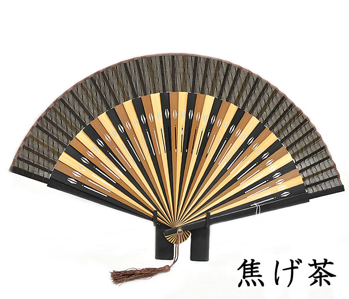 男物 三色骨扇子 無地 房飾り付き -焦げ茶・...の紹介画像2
