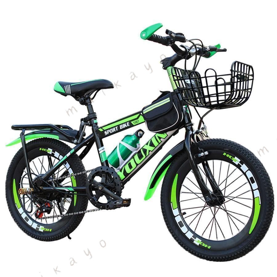 子供用自転車調節可能なシート 18/20/22/24 インチ 男の子女の子 キッズバイクスポーツ カゴ付き 付きキック スタンド ハンド ブレーキ バスケット フェンダー