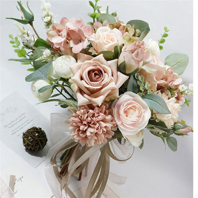 ピンク ブーケ ウエディングブーケ 花嫁 ブーケ 手作り ウェディングブーケ 結婚式...