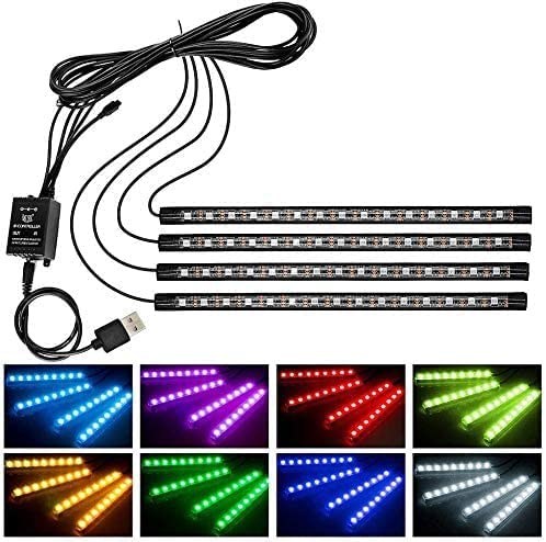 車 60LED RGB テープライト USB式 車内装飾用 音に反応 防水 全8色に切替 高輝度 フットランプ 足下照明 リモコン付き ブラック