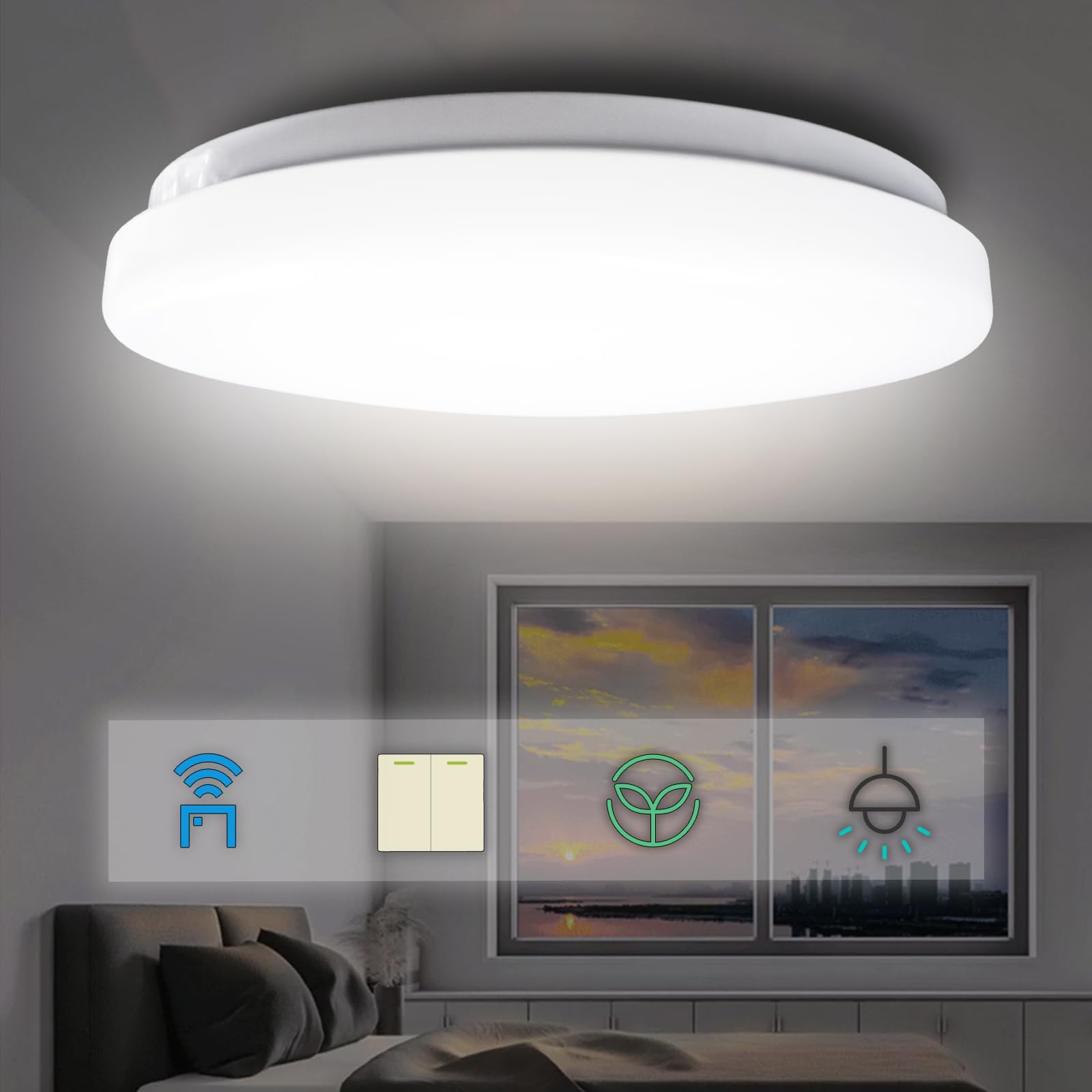 Table, Paper Lamps - シーリングライト 6畳 約24w 2200LM リモコン付 薄型 無段階調光?調色 節電 省エネ 常夜灯 昼光色-昼白色-電球色 ledライト タイミング機能 30/60分 タイマー設定 天井照明 うすがた 簡単取付 工事不要 省エネ 高輝度 照明 電気 照明器具 和室 洋室 玄関