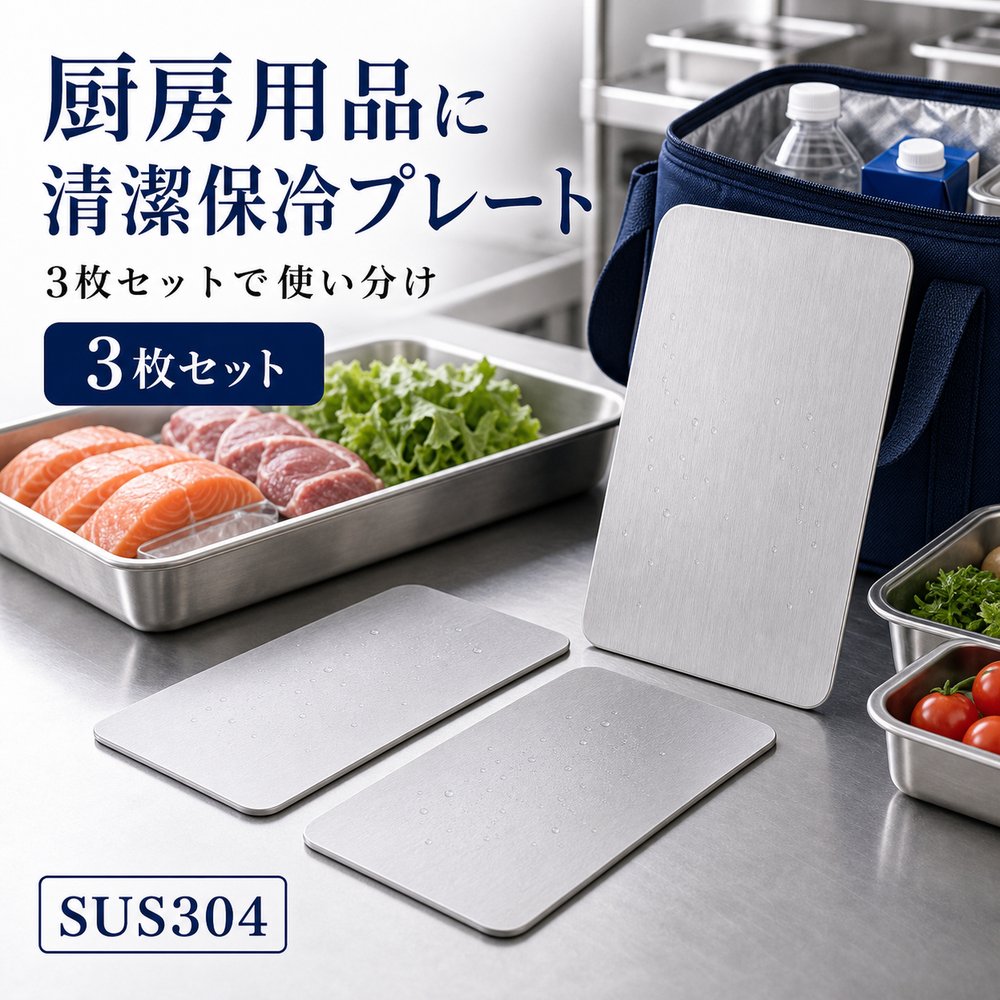 3枚セット 保冷プレート イベント 果物 食品 保冷バッグ SUS304 ステンレス 保冷剤 薄型 水洗い 繰り返し使える 冷凍庫