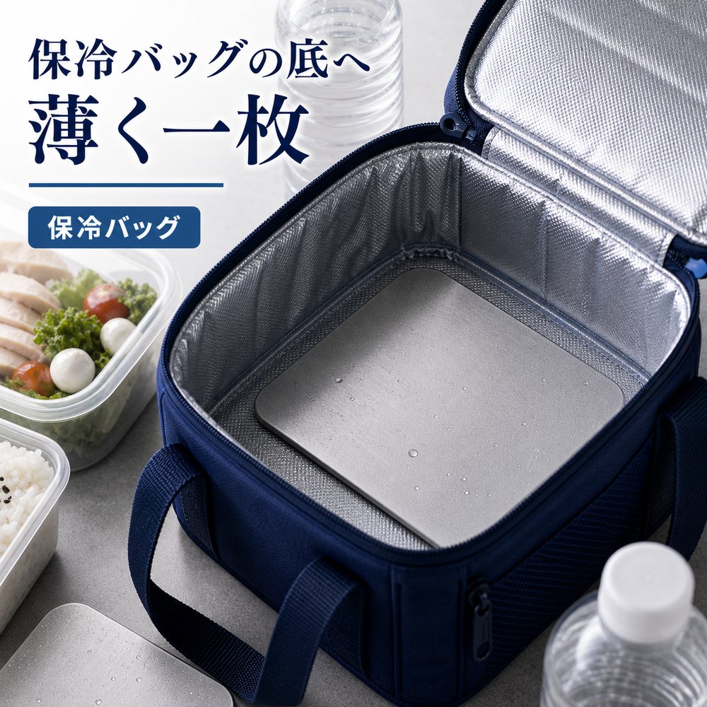 商品名SUS304ステンレス保冷プレート本ページのセット内容単品材質SUS304ステンレスサイズ約17.5cm × 約11.5cm（1枚あたり）重量約463g（1枚あたり）使用方法冷凍庫で冷やしてから、保冷バッグ・クーラーボックス・弁当箱などの近くに入れて使用してください。お手入れ使用後は水洗いし、水気を拭き取ってよく乾かしてください。カラーシルバー【小型クーラー、 一枚投入。】ソロキャンプの小型クーラーに入れやすい薄型SUS304ステンレス保冷プレート。【使用シーン】小型クーラーに一枚【ご注意】保冷効果は使用環境、バッグの断熱性、外気温、内容物により異なります。食品の状態維持を確約するものではありません。電子レンジ、直火、食洗機では使用しないでください。落下や強い衝撃にご注意ください。