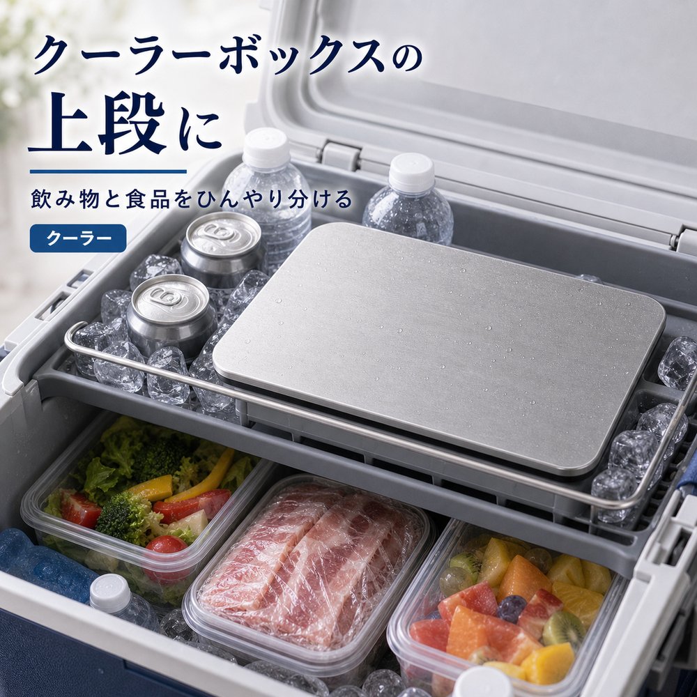 商品名SUS304ステンレス保冷プレート本ページのセット内容単品材質SUS304ステンレスサイズ約17.5cm × 約11.5cm（1枚あたり）重量約463g（1枚あたり）使用方法冷凍庫で冷やしてから、保冷バッグ・クーラーボックス・弁当箱などの近くに入れて使用してください。お手入れ使用後は水洗いし、水気を拭き取ってよく乾かしてください。カラーシルバー【外出容器に、 そっと一枚。】小分け容器や食品バッグの横に添えやすいSUS304ステンレス保冷プレート。【使用シーン】食品バッグの横【ご注意】保冷効果は使用環境、バッグの断熱性、外気温、内容物により異なります。食品の状態維持を確約するものではありません。電子レンジ、直火、食洗機では使用しないでください。落下や強い衝撃にご注意ください。
