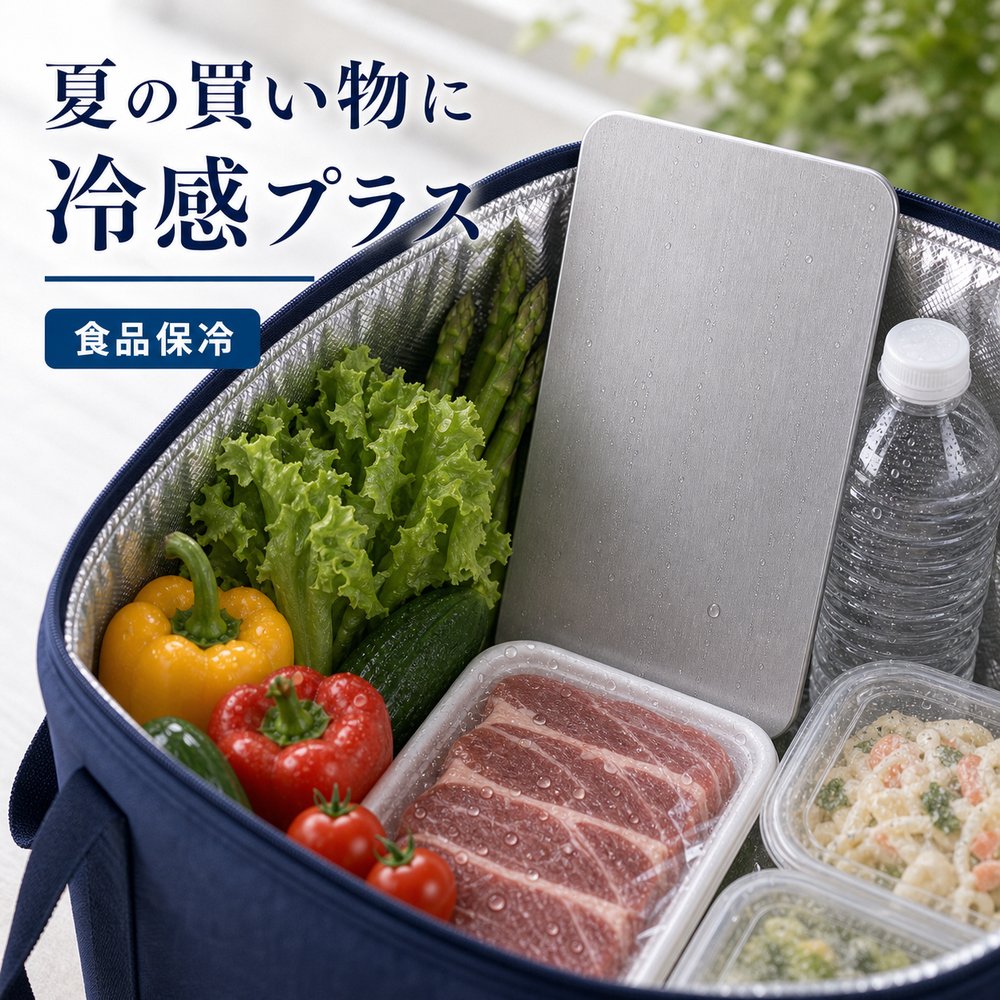 商品名SUS304ステンレス保冷プレート本ページのセット内容単品材質SUS304ステンレスサイズ約17.5cm × 約11.5cm（1枚あたり）重量約463g（1枚あたり）使用方法冷凍庫で冷やしてから、保冷バッグ・クーラーボックス・弁当箱などの近くに入れて使用してください。お手入れ使用後は水洗いし、水気を拭き取ってよく乾かしてください。カラーシルバー【氷上で映える、 冷たい板。】氷上で金属面の冷たさを見せやすいSUS304ステンレス保冷プレート。【使用シーン】氷上に一枚【ご注意】保冷効果は使用環境、バッグの断熱性、外気温、内容物により異なります。食品の状態維持を確約するものではありません。電子レンジ、直火、食洗機では使用しないでください。落下や強い衝撃にご注意ください。