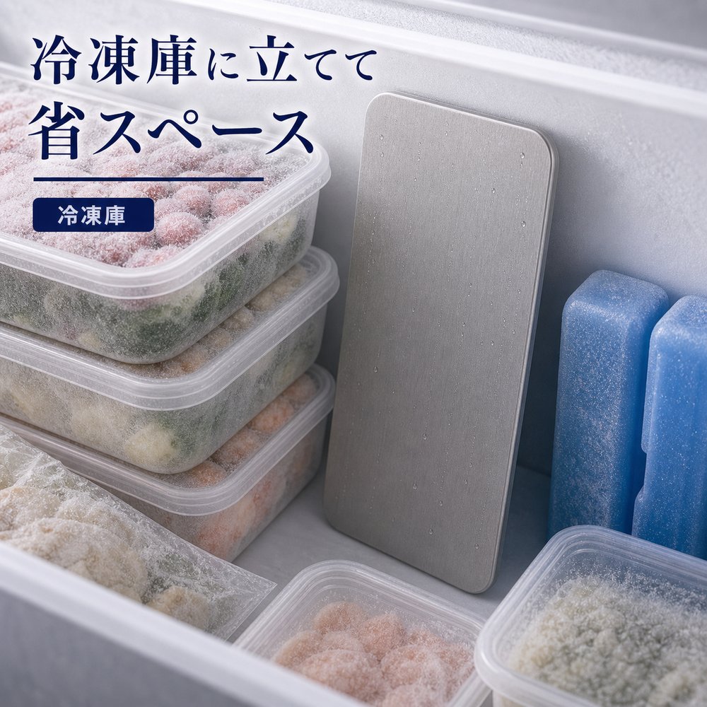 商品名SUS304ステンレス保冷プレート本ページのセット内容単品材質SUS304ステンレスサイズ約17.5cm × 約11.5cm（1枚あたり）重量約463g（1枚あたり）使用方法冷凍庫で冷やしてから、保冷バッグ・クーラーボックス・弁当箱などの近くに入れて使用してください。お手入れ使用後は水洗いし、水気を拭き取ってよく乾かしてください。カラーシルバー【立てて収納、 取り出しやすい。】冷凍庫で立てて収納しやすいSUS304ステンレス保冷プレート。【使用シーン】縦置きプレート【ご注意】保冷効果は使用環境、バッグの断熱性、外気温、内容物により異なります。食品の状態維持を確約するものではありません。電子レンジ、直火、食洗機では使用しないでください。落下や強い衝撃にご注意ください。