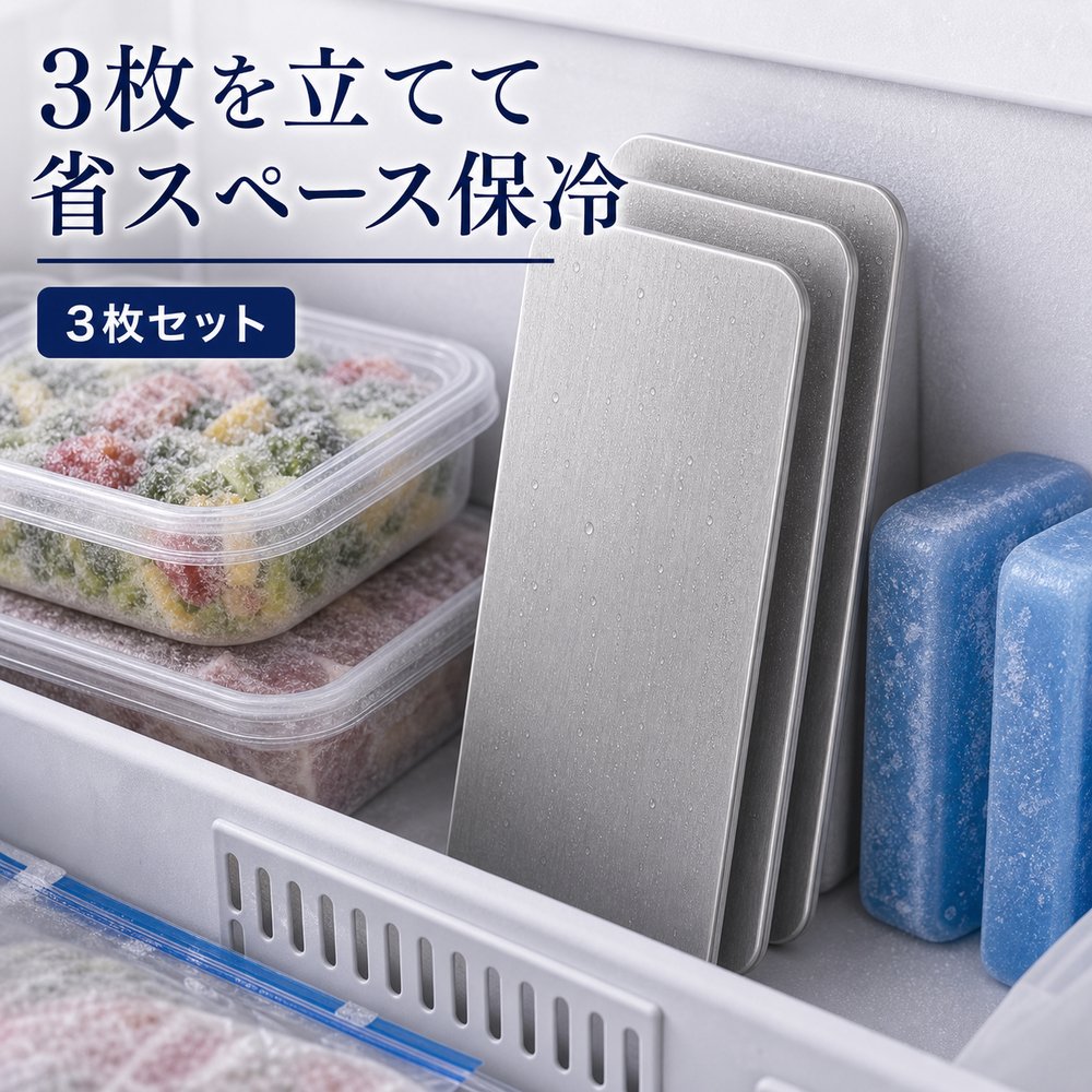 3枚セット 保冷プレート 冷凍庫 収納 常備 SUS304 ステンレス 保冷剤 薄型 水洗い 繰り返し使える 保冷バッグ クーラーボックス