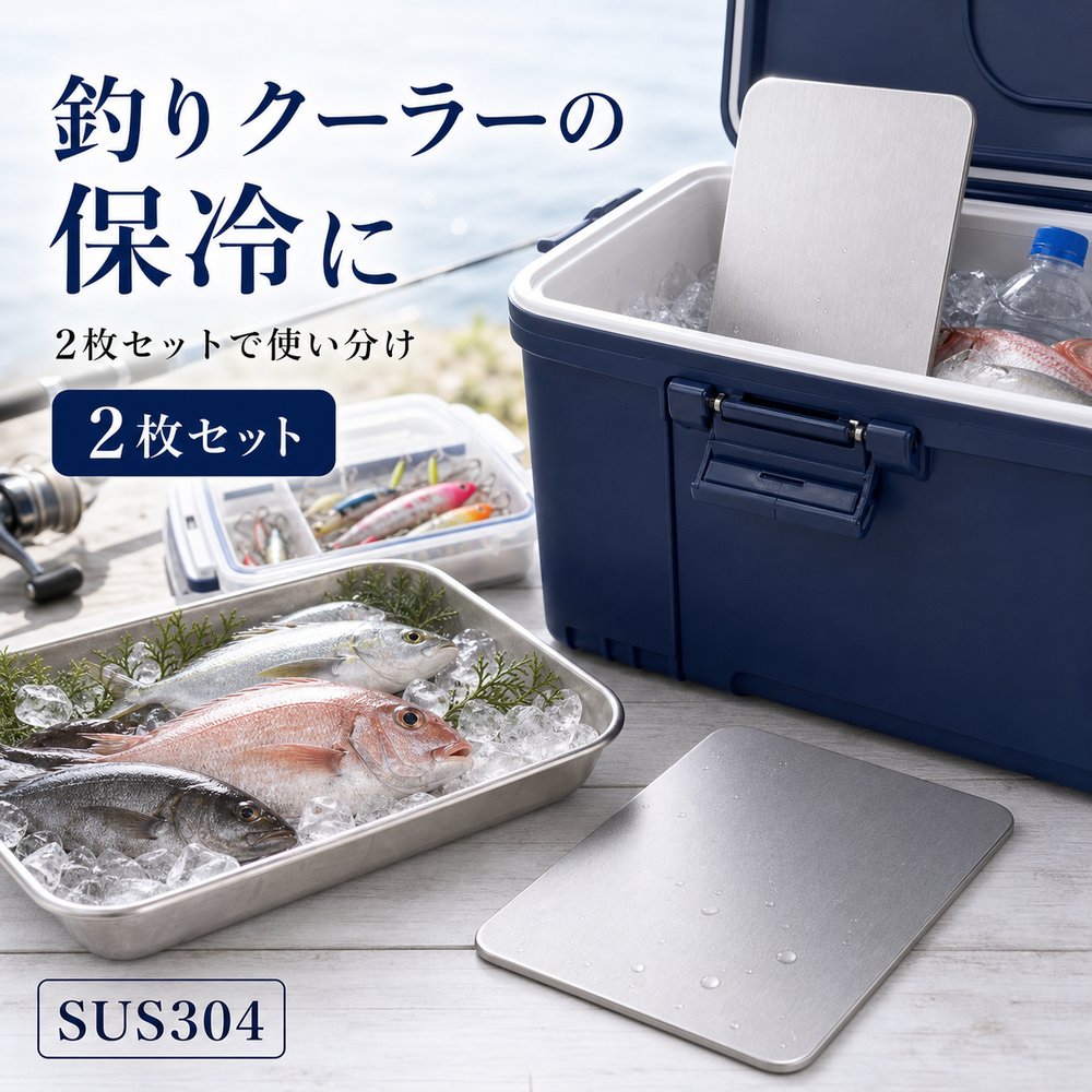 2枚セット 保冷プレート 釣り クーラー 餌箱 飲み物 SUS304 ステンレス 保冷剤 薄...