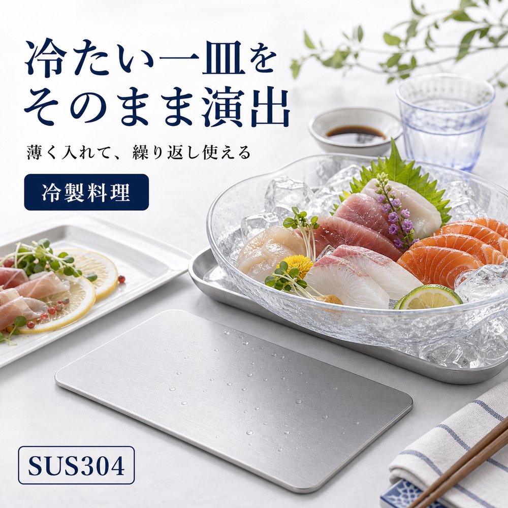 保冷プレート 1枚 キッチン 冷製料理 食卓 一枚 SUS304 ステンレス 保冷剤 薄型 水洗い 繰り返し使える 冷凍庫 保冷バッグ