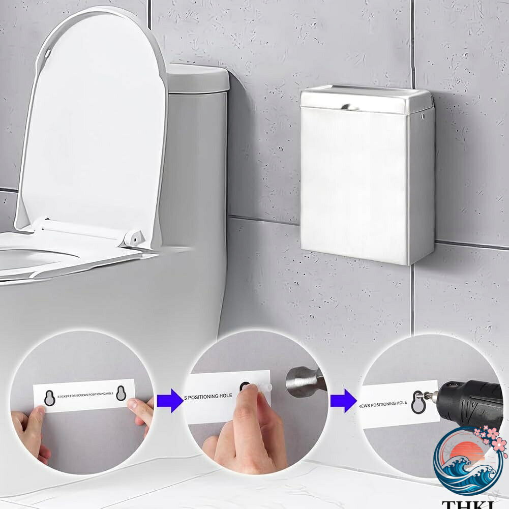 サニタリーボックス 304 ステンレス製 ステンレス 蓋付き おしゃれ 壁掛け 壁面取付 トイレ収納 トイレポット 廃棄容器 生理用品 女性用 衛生用品入れ ゴミ箱 施設 公共トイレ 屋内 asbeaute-10001206 ASBEAUTE サンプル画像3