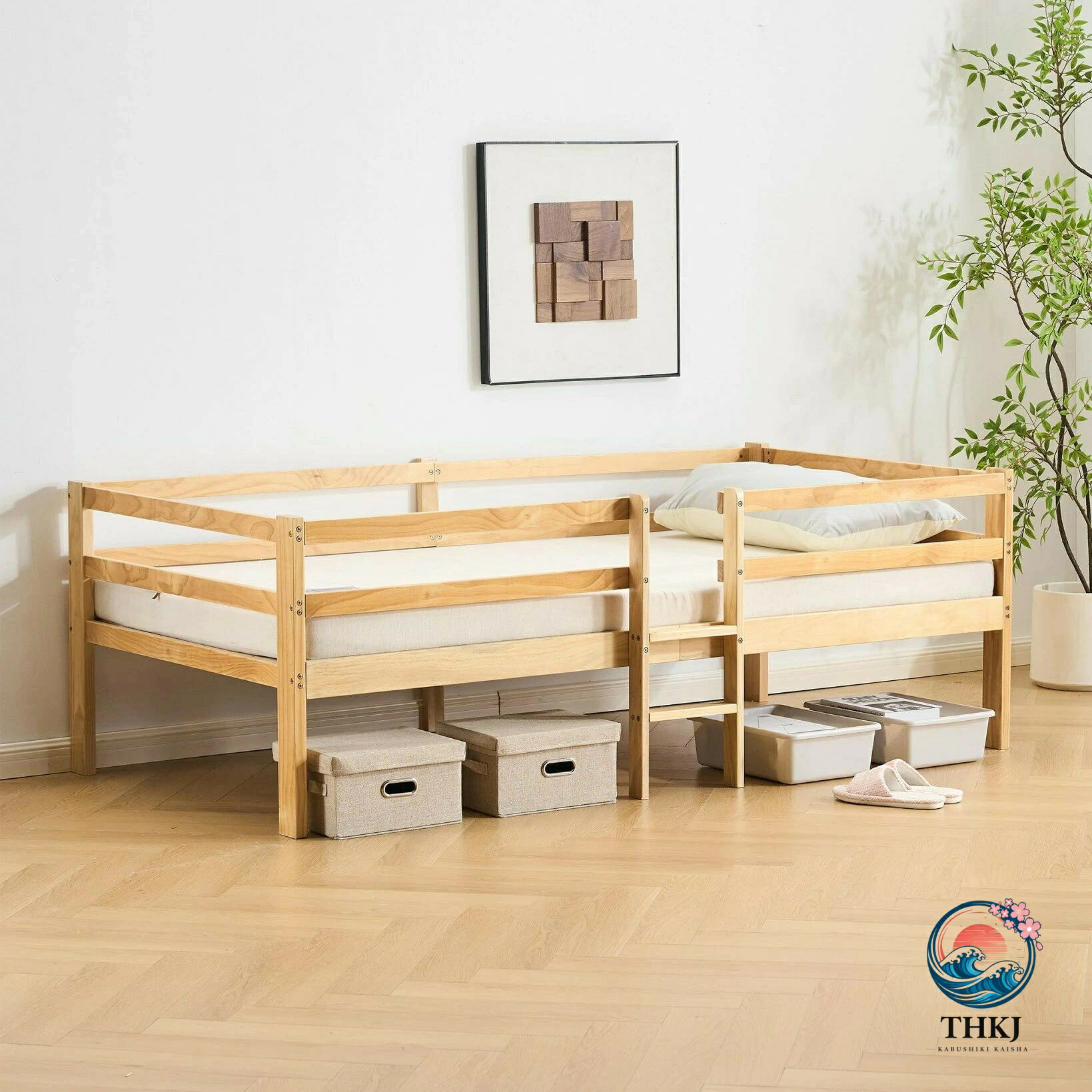 木製ロフトベッド ロータイプ シングルベッド 収納力抜群 耐荷重 150kg 天然木 パイン材 子供部屋 大人用 頑丈 北欧風 一人暮らし [2]