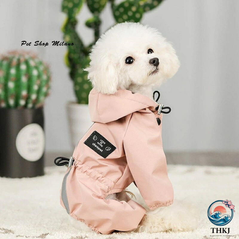 犬用レインコート 着脱簡単 小型犬 帽子付き 通気 散歩用ペットレインウェア