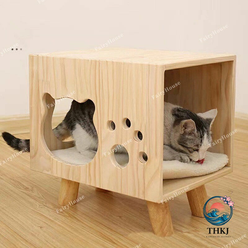 ASBEAUTEのペットベッド 猫 ベッド 四角型 天然素材 猫 ちぐら風 多頭飼い ネコ ねこ 犬 小型犬 ナチュラル つぐら風 ペットハウス グレー 暖かい ネンネ 置き型｜アングル3