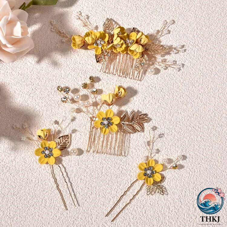 ASBEAUTEの花 4 点セット パール 髪飾り ヘッドドレス ヘアアクセサリー 卒業式 コーム U ピン 4 点セット かんざし セット ヘアピン 華やか｜アングル2