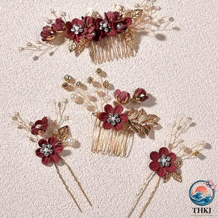 ASBEAUTEの花 4 点セット パール 髪飾り ヘッドドレス ヘアアクセサリー 卒業式 コーム U ピン 4 点セット かんざし セット ヘアピン 華やか｜アングル3