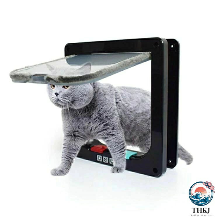 ASBEAUTEの猫 キャットドア 猫ドア 猫扉 薄型 取り付け 4way 切替 ペットドア 猫 出入り口 ドア 猫ドア 犬 ロック 犬猫用ドア 取り付け 室内用｜アングル3