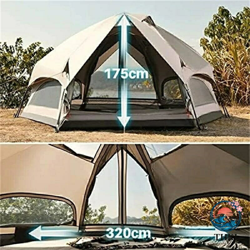 家族のキャンプのテント 屋外の六角形のキノコのテント 裏庭の旅行 ハイキング 釣...