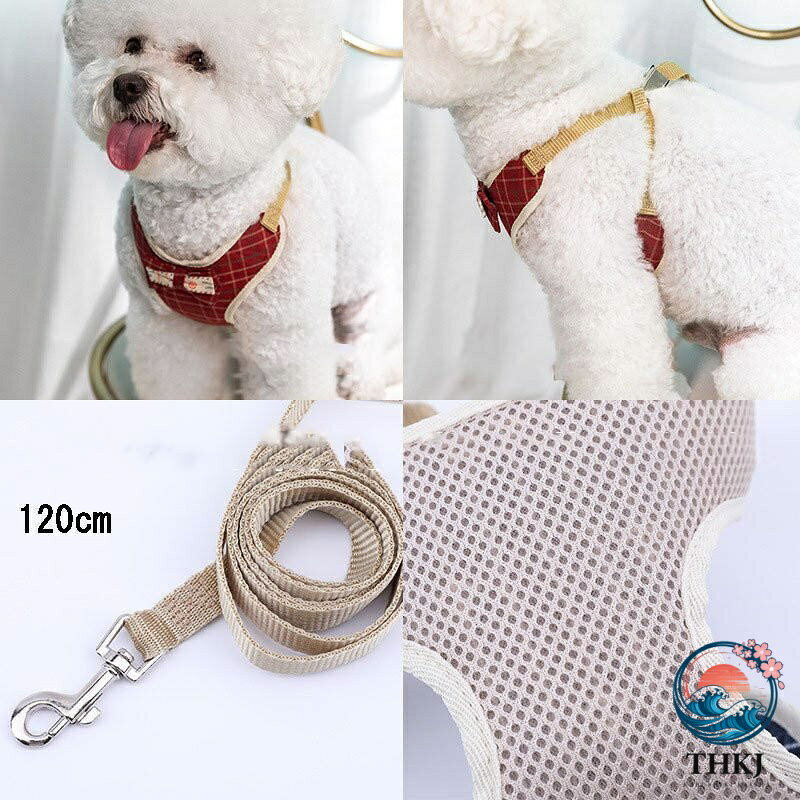 ASBEAUTEの猫ハーネス 犬ハーネス 小型犬 犬用ハーネス 中型犬 犬 服 ハーネス おしゃれ ペットハーネス 犬のハーネスリード 胴輪 チェック かわいい ハーネス付き服 S M｜アングル2
