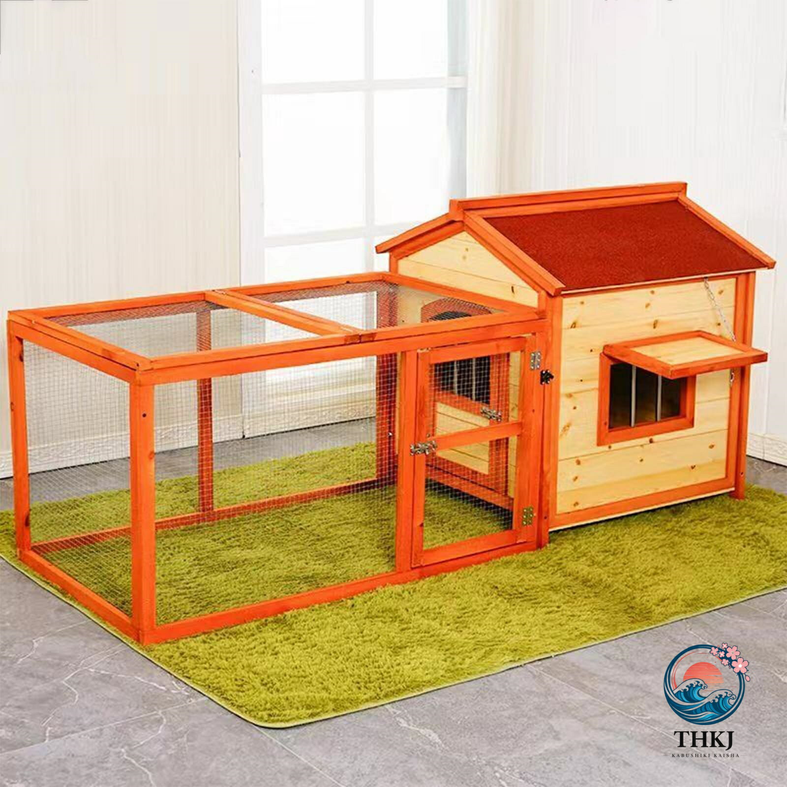 木製ウサギ小屋 ランとアスファルト屋根付きの屋外ウサギケージ ウサギ モルモット 鶏 アヒルの子に最適なペットハウス