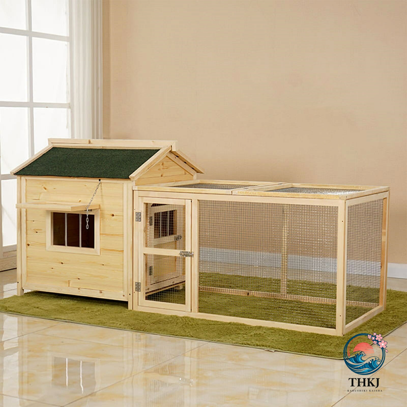 【全品2点で5%OFF】木製ウサギ小屋 ランとアスファルト屋根付きの屋外ウサギケージ ウサギ モルモット 鶏 アヒルの子に最適なペットハウス