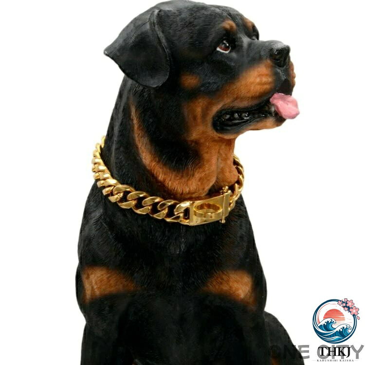 ASBEAUTEの犬用首輪 ドッグチェーン ゴールド ステンレス チェーン おしゃれ ペット アクセサリー 太い 太め ごつい ワイド カット カーブ キューバ リンク 犬 ドッグ 大型犬 中型犬 小型犬｜アングル3