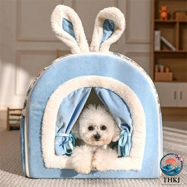 S M L 2 色展開 ウサギ柄 犬ハウス 冬 ドーム型 ペットハウス 犬 猫 小型犬 キャッ...