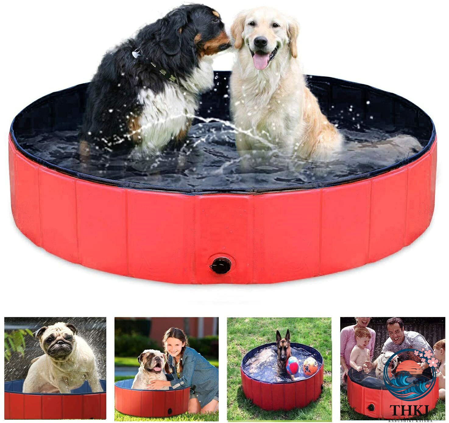 ASBEAUTEのペットバスプール 犬 プール ペットシャワー用プール 子供用プール 犬、猫用 子どもの水遊びプール 折り畳み 持ち運び便利 PVC 複合素材 耐磨 防水 夏 猫 小型犬 中型犬 お風呂ために 8020cm｜アングル2