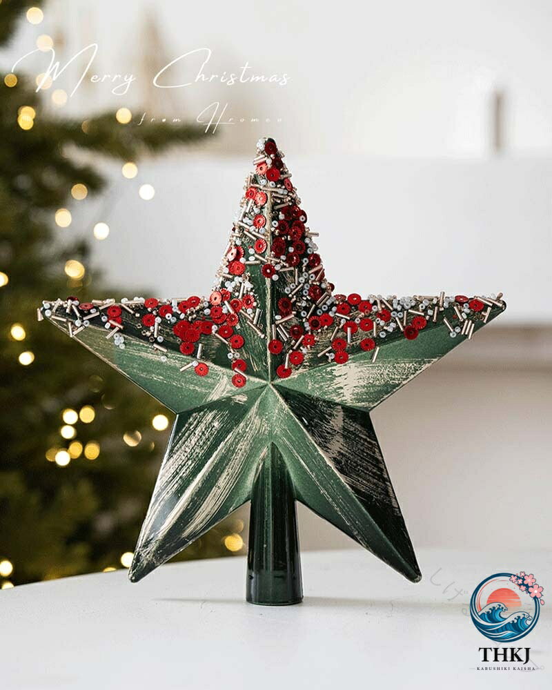 ASBEAUTEのクリスマスツリー装飾 ツリートップスター オーナメント 20cm 大きめサイズ 五芒星 キラキラ 北欧風 クリスマスパーティー用 ギフト プレゼント 緑 ワイン｜アングル2