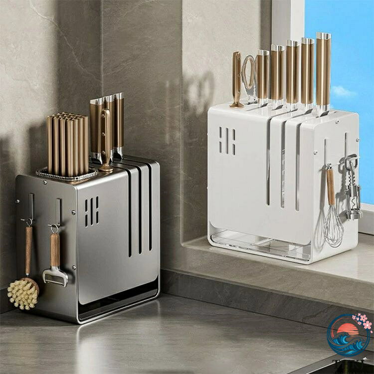 ASBEAUTEの【全品2点で5%OFF】包丁スタンド 包丁 スタンド ナイフスタンド 包丁収納 大容量 多機能 壁掛け 収納ラック 免打孔設置 卓上両用 包丁ケース 包丁立て キッチン収納 高級感 おしゃれ 子立て付き｜アングル3