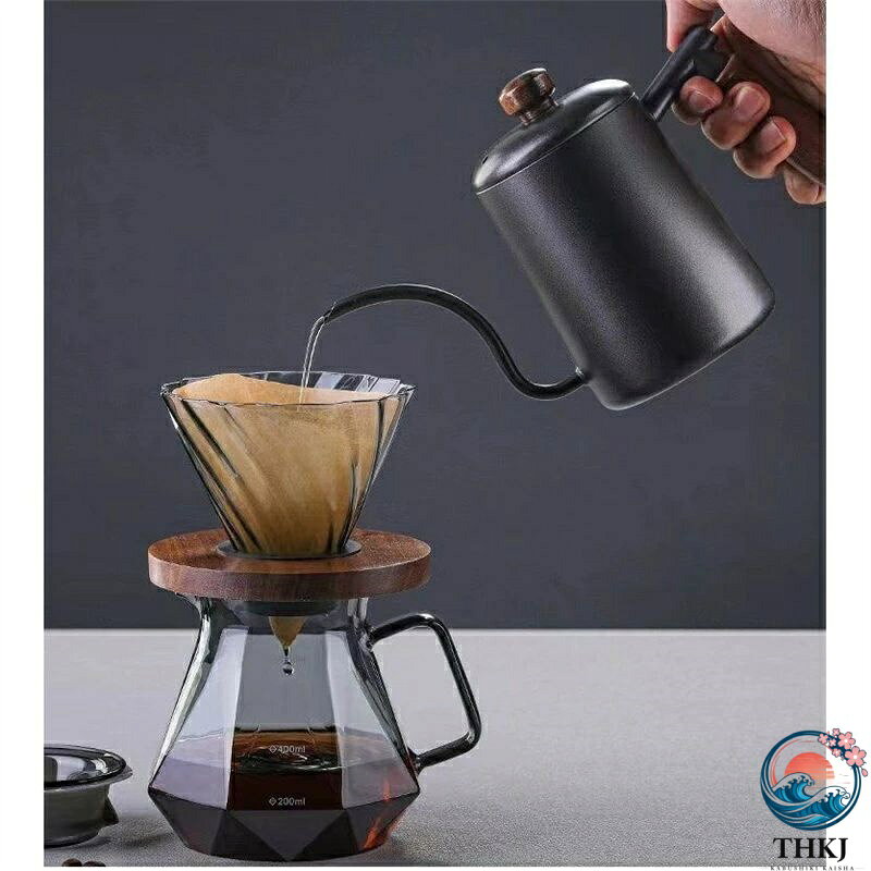 ASBEAUTEのコーヒードリップ器具 コーヒーサーバーセット おしゃれ 木製ホルダー 耐熱ガラス ハンドドリップ ダイヤモンド 400ml｜アングル2