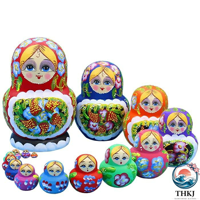 ASBEAUTEのマトリョーシカ ロシア クリスマス 人形 民芸品 土産物 手作り人形 手描き オブジェ 15 個組 20cm インテリア 雑貨 洋風 ギフト プレゼント 北欧雑貨 伝統工芸 おもちゃ 飾り 誕生日 キッズ 子供 部屋 ハロウィン かわいい｜アングル2