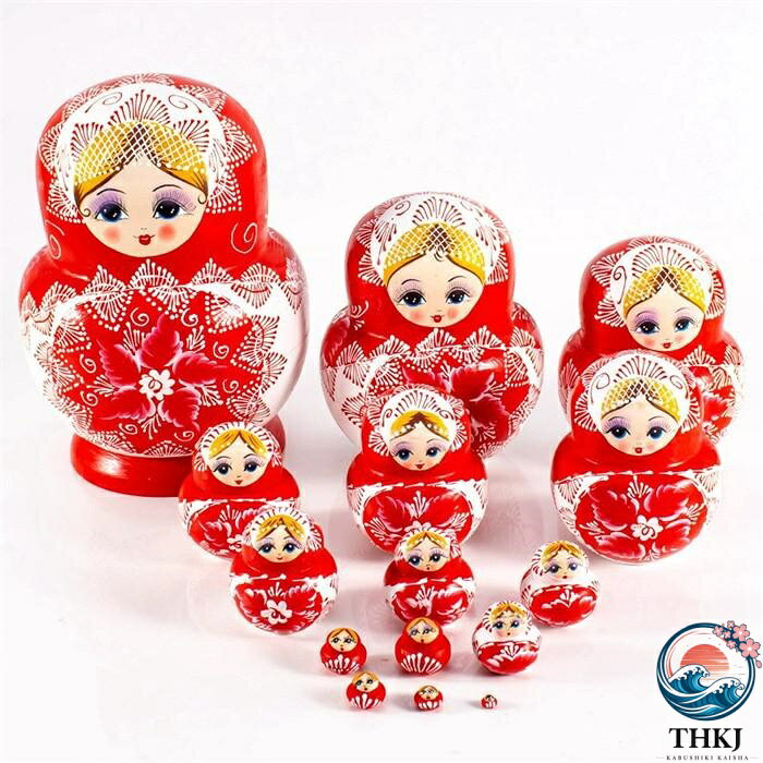ASBEAUTEのマトリョーシカ ロシア クリスマス 人形 民芸品 土産物 手作り人形 手描き オブジェ 15 個組 20cm インテリア 雑貨 洋風 ギフト プレゼント 北欧雑貨 伝統工芸 おもちゃ 飾り 誕生日 キッズ 子供 部屋 ハロウィン かわいい｜アングル2