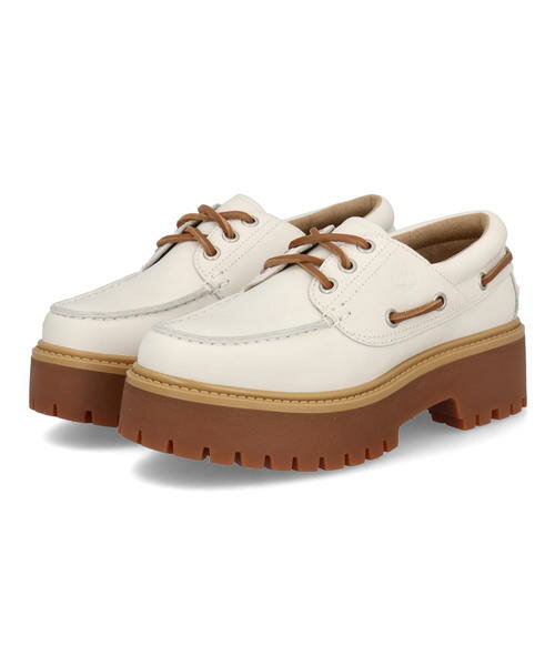 Timberland ティンバーランド STONE STREET BOAT SHOE レディースシューズ 厚底 本革 プラットフォーム 3EYE ストーンストリートボートシューズ A64F4 ホワイト レディース シューズ 靴 カジュアル レースアップ アスビー