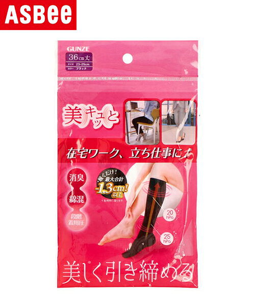 【クーポン配布中】GUNZE グンゼ 美キュッと レディース着圧ソックス【プレーン】36cm丈 23-25cm 靴下 1足入り BSQ61J ブラック