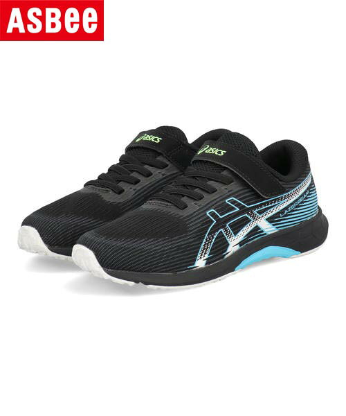 Rakuten - 【クーポン配布中】ASICS KIDS LAZERBEAM アシックスレーザービーム RK-MG 軽量 スピードモデル キッズスニーカー 子供靴 運動会 ベルト 1154A223 002 ブラック/ライトブルー 白底 キッズ シューズ 靴 スニーカー ボーイズ ラッピング ASBee アスビー