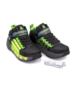 【限定クーポン配布】SKECHERS スケッチャーズ S LIGHTS-LIGHT STORM キッズスニーカー【光る靴】(Sライトライトストーム) 90710L BKLM ブラック/ライム
